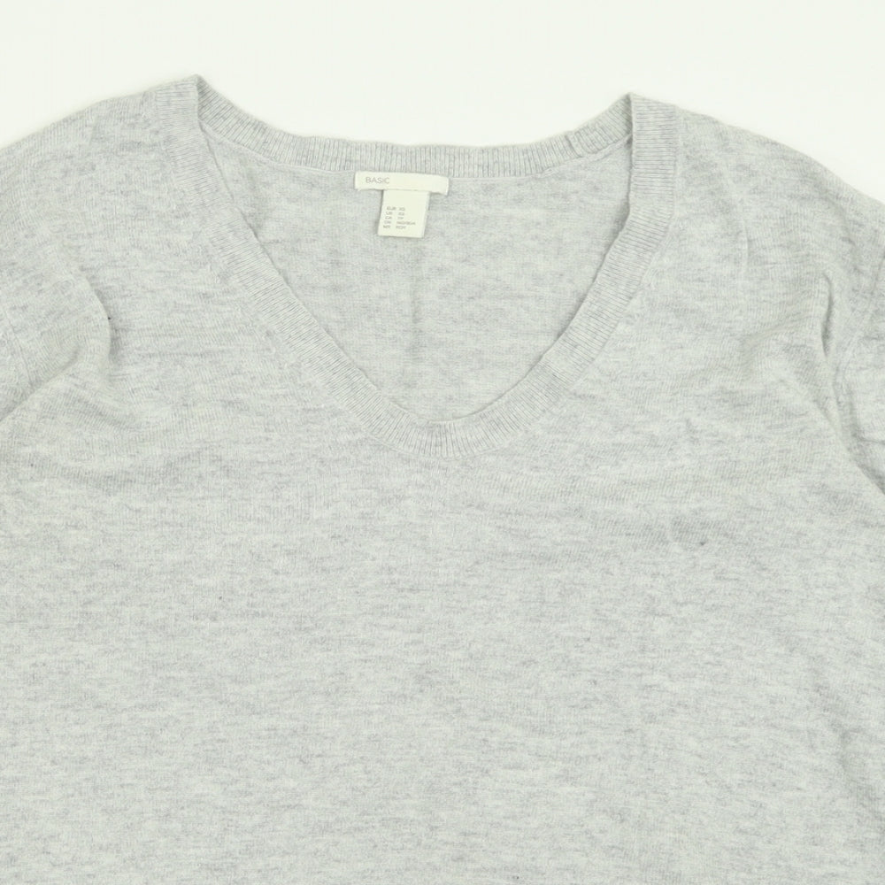 H&M Womens Grey V-Neck  Polyamide Pullover Jumper Size XS