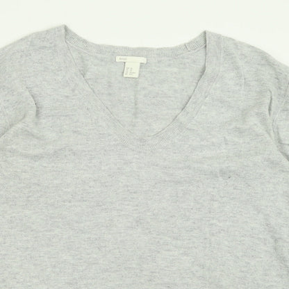 H&M Womens Grey V-Neck  Polyamide Pullover Jumper Size XS