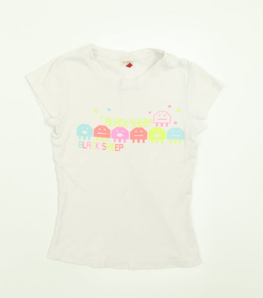 Only Womens White  Polyester Basic T-Shirt Size XS Crew Neck - Sheep
