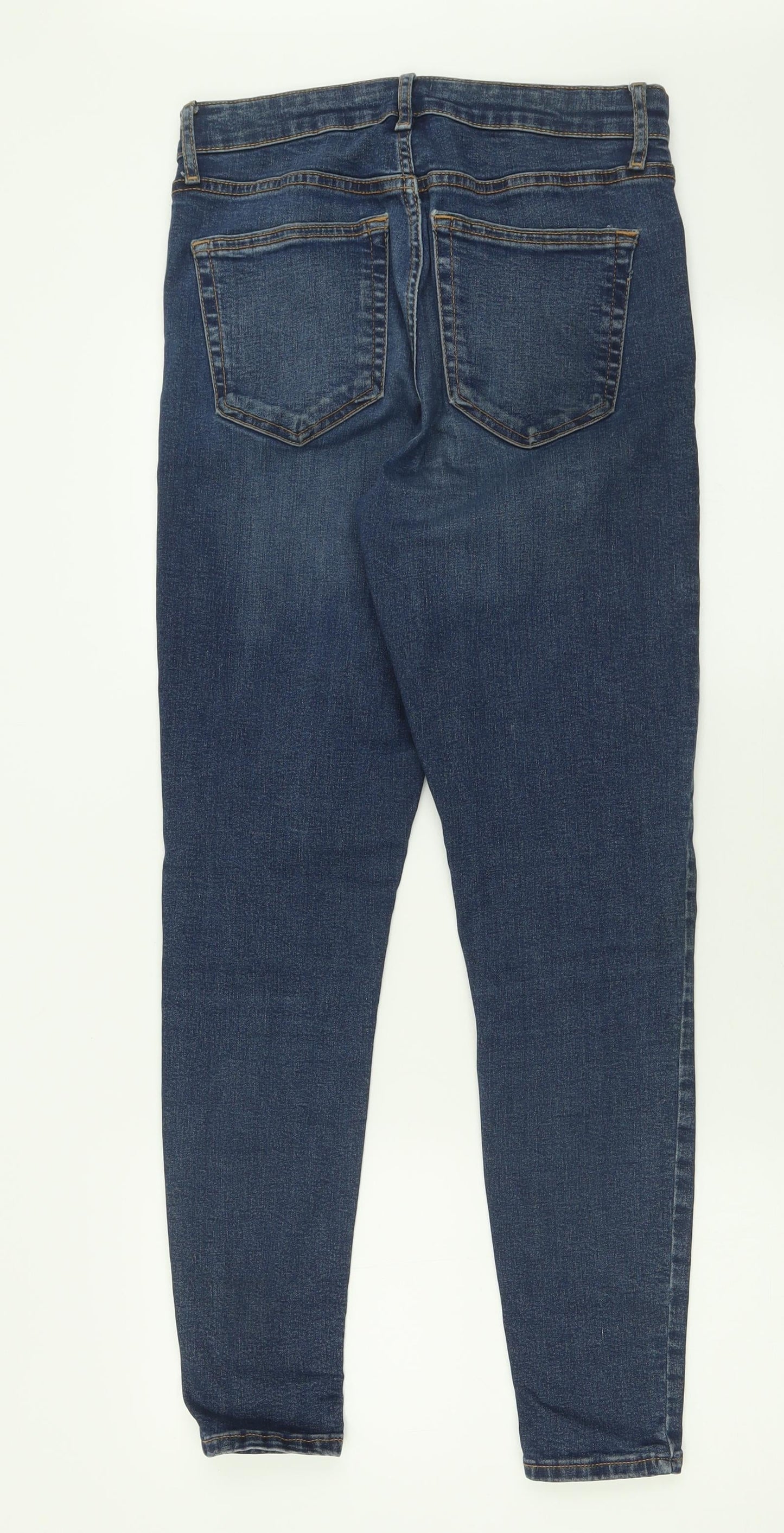 Topshop Womens Blue  Cotton Skinny Jeans Size 28 L32 in Regular Button