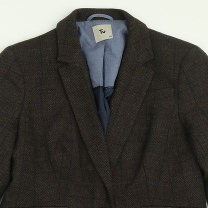 Preloved TU Womens Brown Check  Jacket Blazer Size 10  Button - Detail