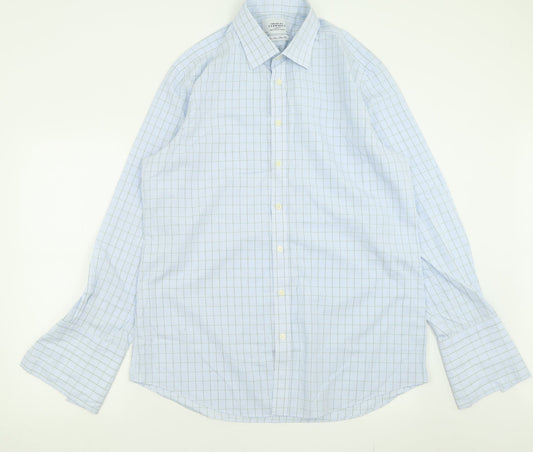 Charles Tyrwhitt Mens Blue Plaid Polyester  Button-Up Size 17 Collared Button