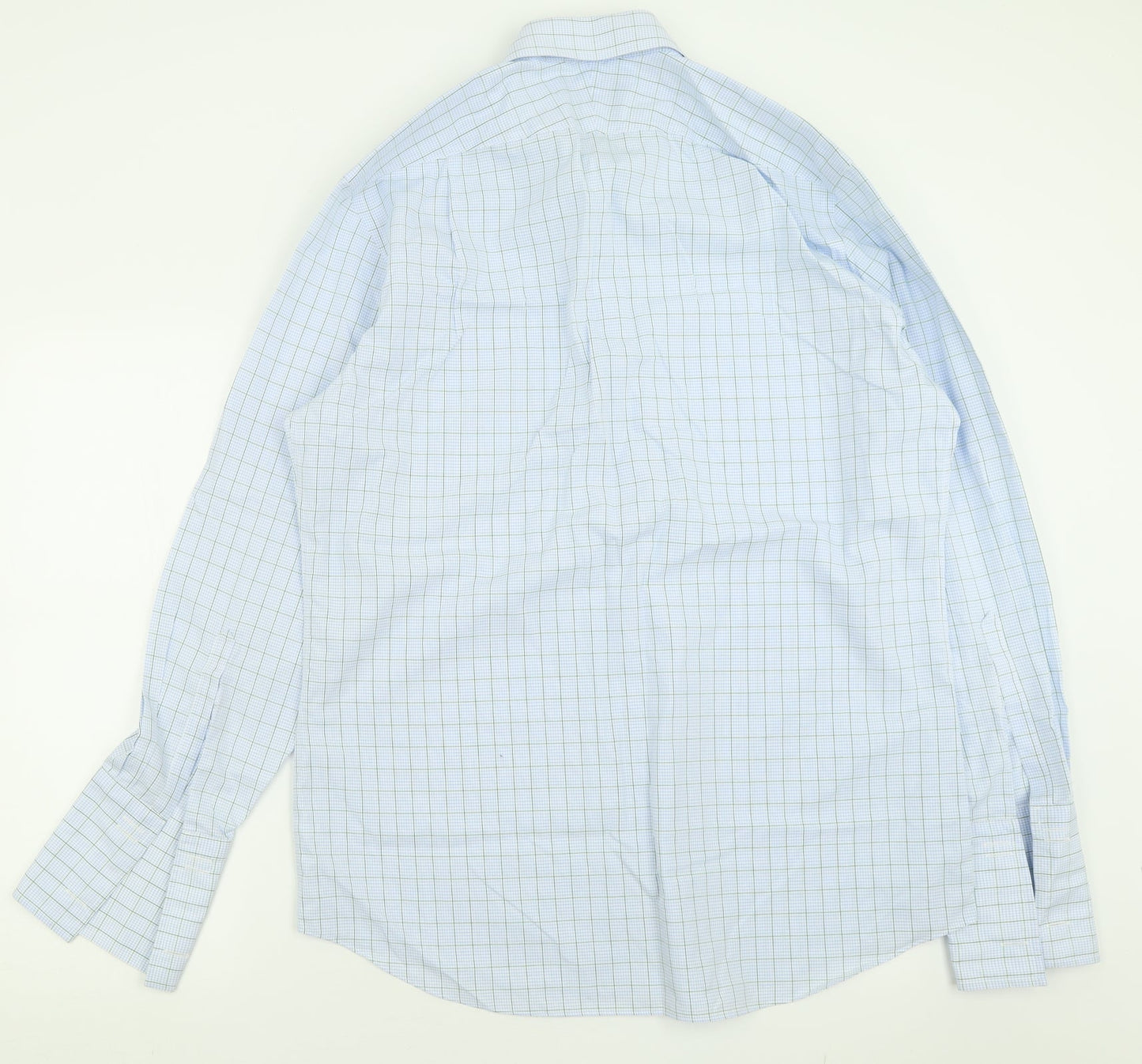 Charles Tyrwhitt Mens Blue Plaid Polyester  Button-Up Size 17 Collared Button
