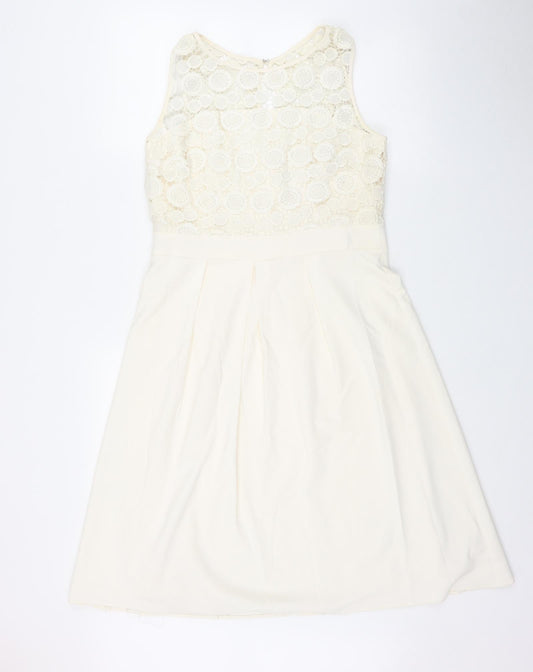 Shubette Womens Ivory  Polyester Fit & Flare  Size 12  Round Neck Hook & Eye