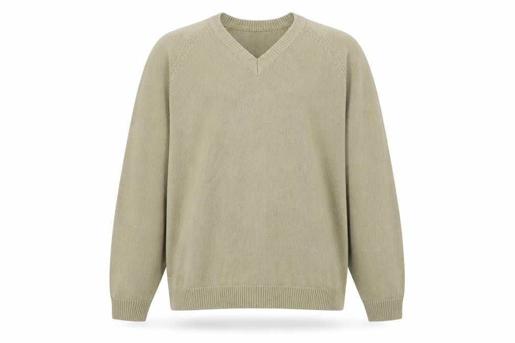 South Bay Mens Beige V-Neck  Acrylic Pullover Jumper Size M