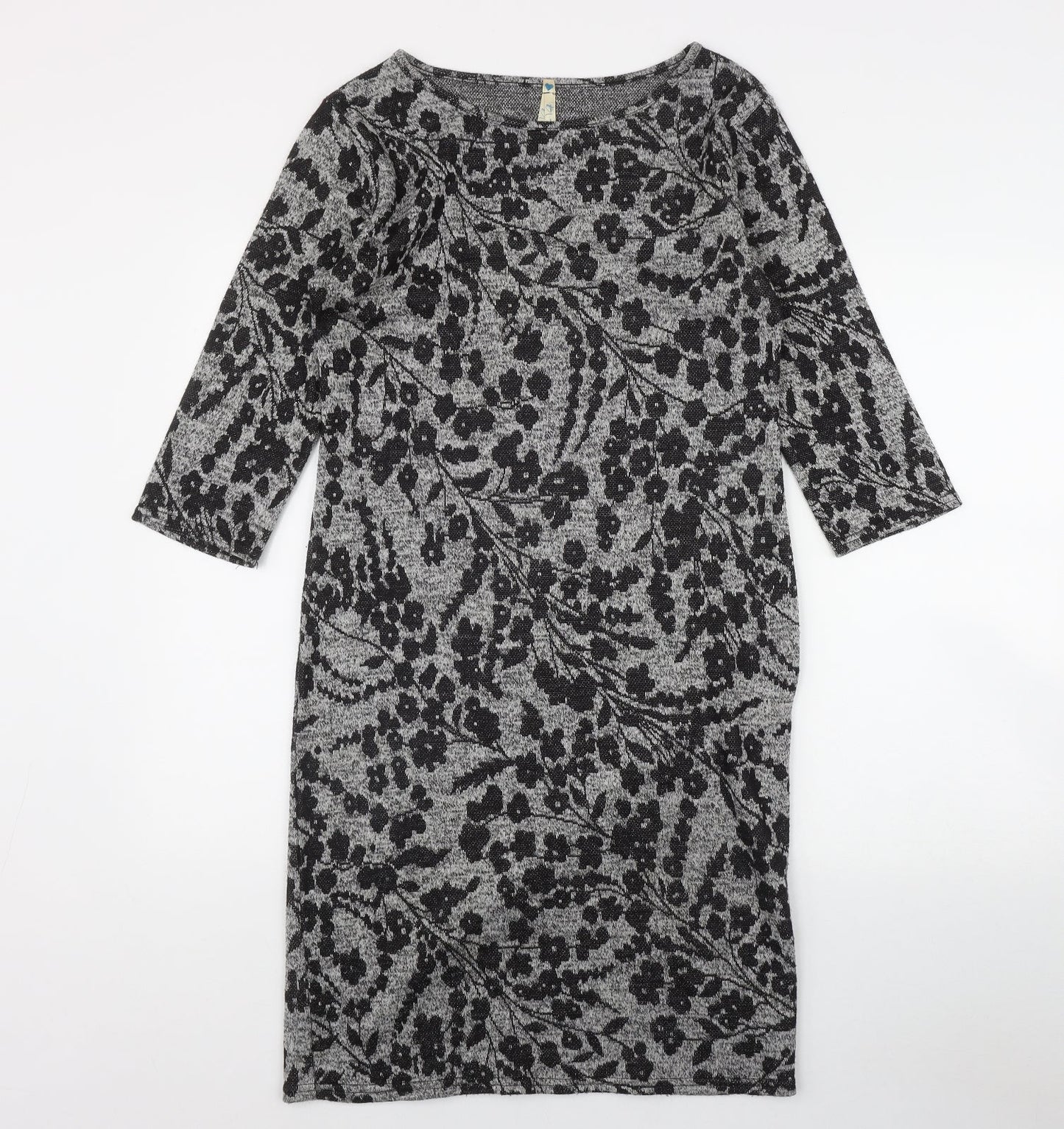 Blue Vanill Womens Grey Floral Polyester Bodycon  Size L  Round Neck Pullover