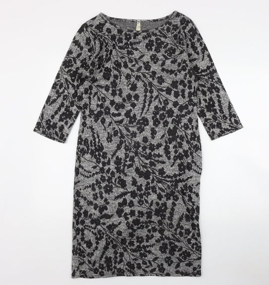 Blue Vanill Womens Grey Floral Polyester Bodycon  Size L  Round Neck Pullover