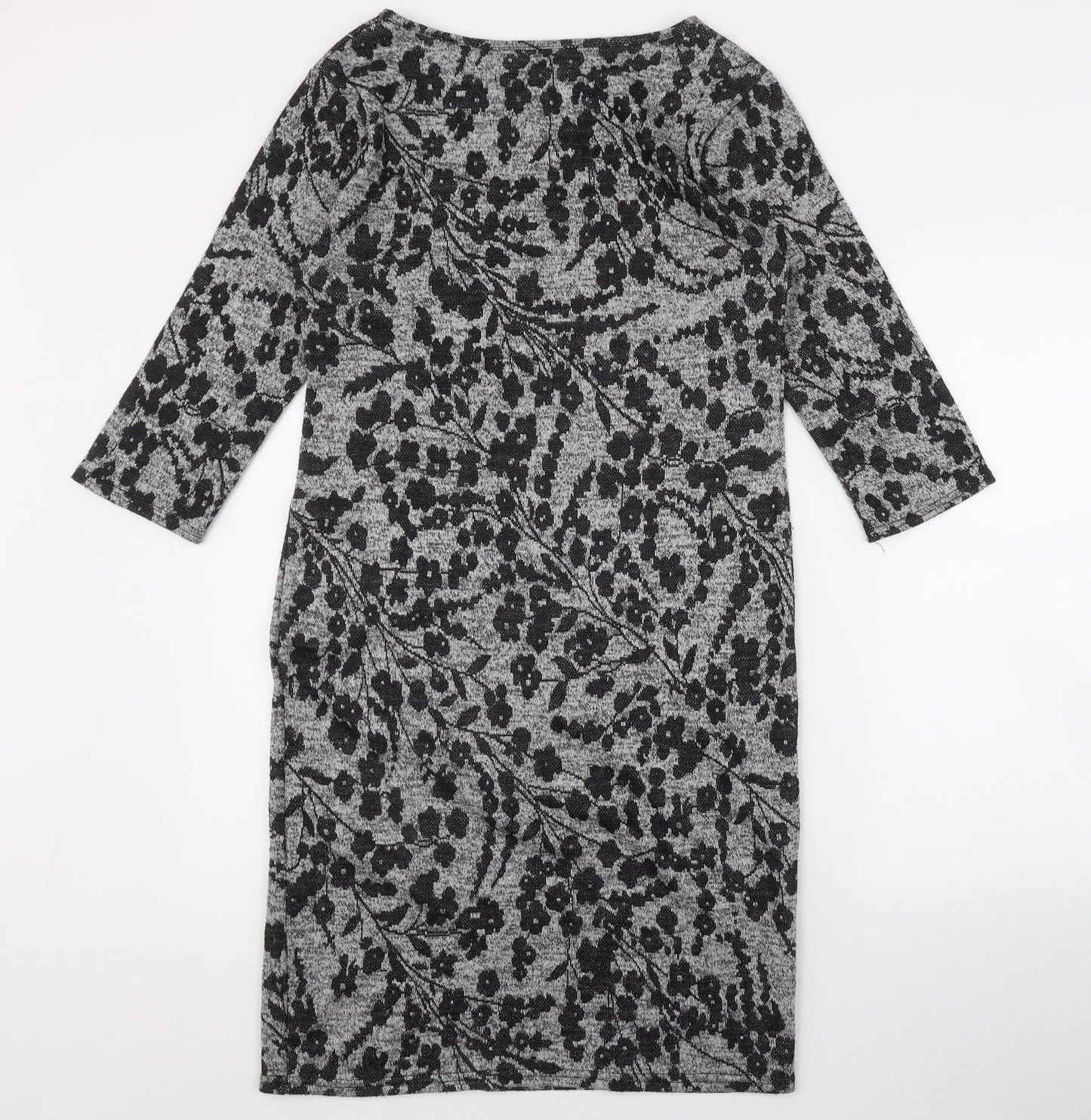 Blue Vanill Womens Grey Floral Polyester Bodycon  Size L  Round Neck Pullover