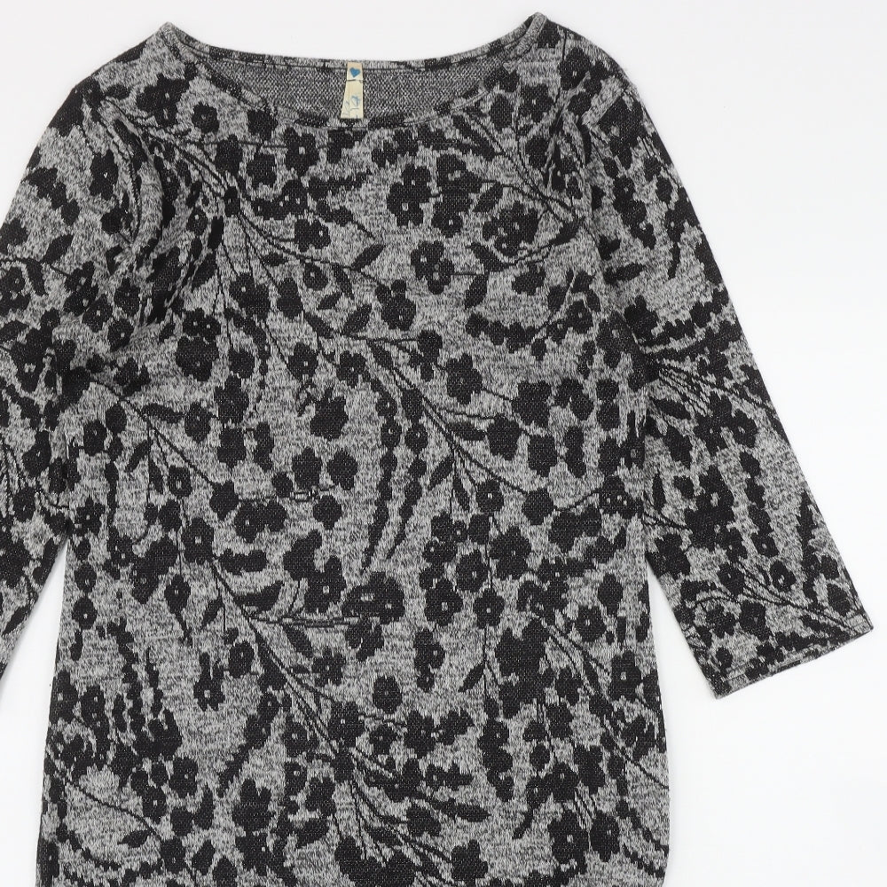 Blue Vanill Womens Grey Floral Polyester Bodycon  Size L  Round Neck Pullover