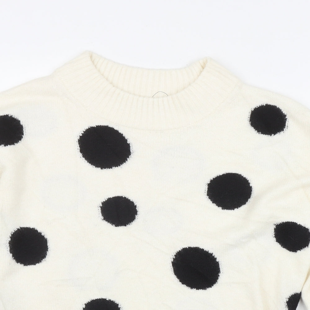 Marks and Spencer Womens Ivory Mock Neck Polka Dot Acrylic Pullover Jumper Size S