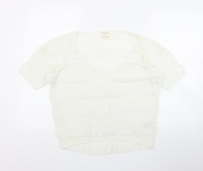 Next Womens White V-Neck  Acrylic Pullover Jumper Size 14