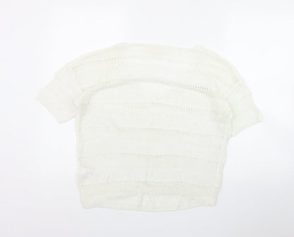 Next Womens White V-Neck  Acrylic Pullover Jumper Size 14