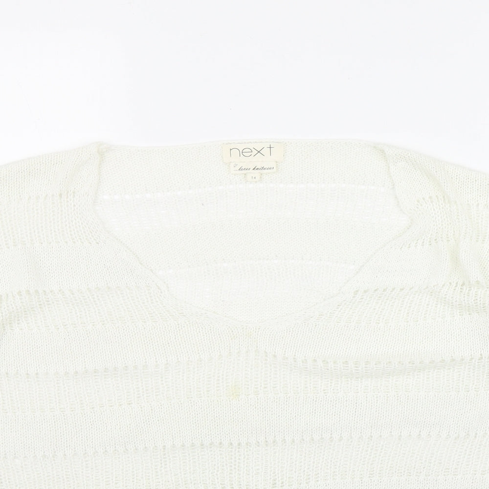 NEXT Womens White V-Neck  Acrylic Pullover Jumper Size 14