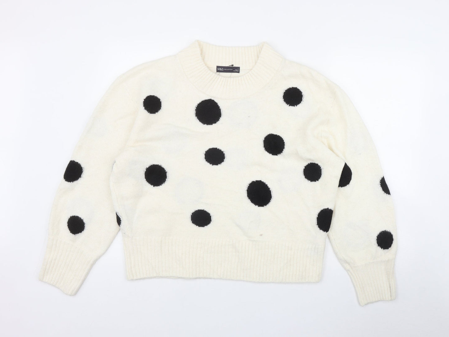 Marks and Spencer Womens Ivory Mock Neck Polka Dot Acrylic Pullover Jumper Size L
