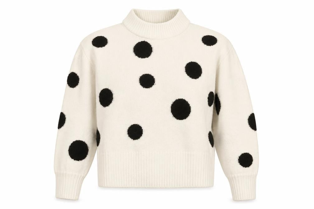 Marks & Spencer Womens Ivory Mock Neck Polka Dot Acrylic Pullover Jumper Size M