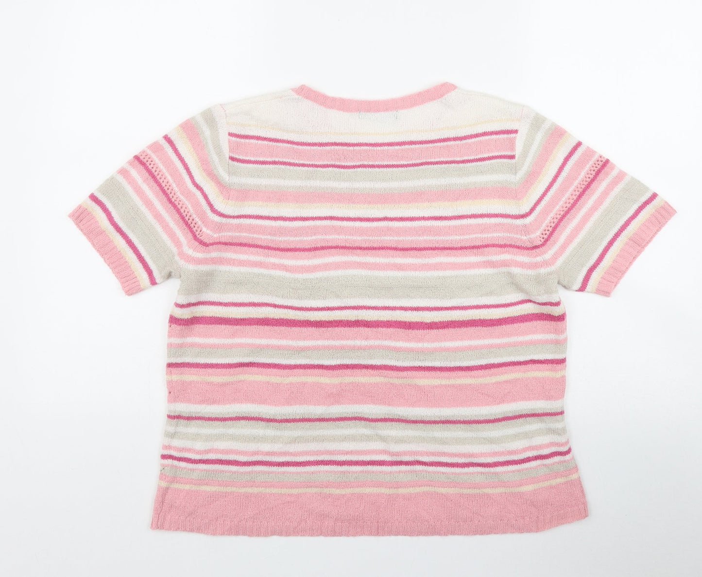 BM Womens Pink Round Neck Striped Acrylic Pullover Jumper Size M
