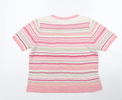 Bonmarché Womens Pink Round Neck Striped Acrylic Pullover Jumper Size M