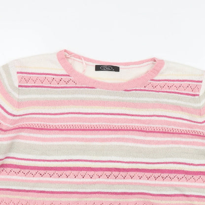 Bonmarché Womens Pink Round Neck Striped Acrylic Pullover Jumper Size M