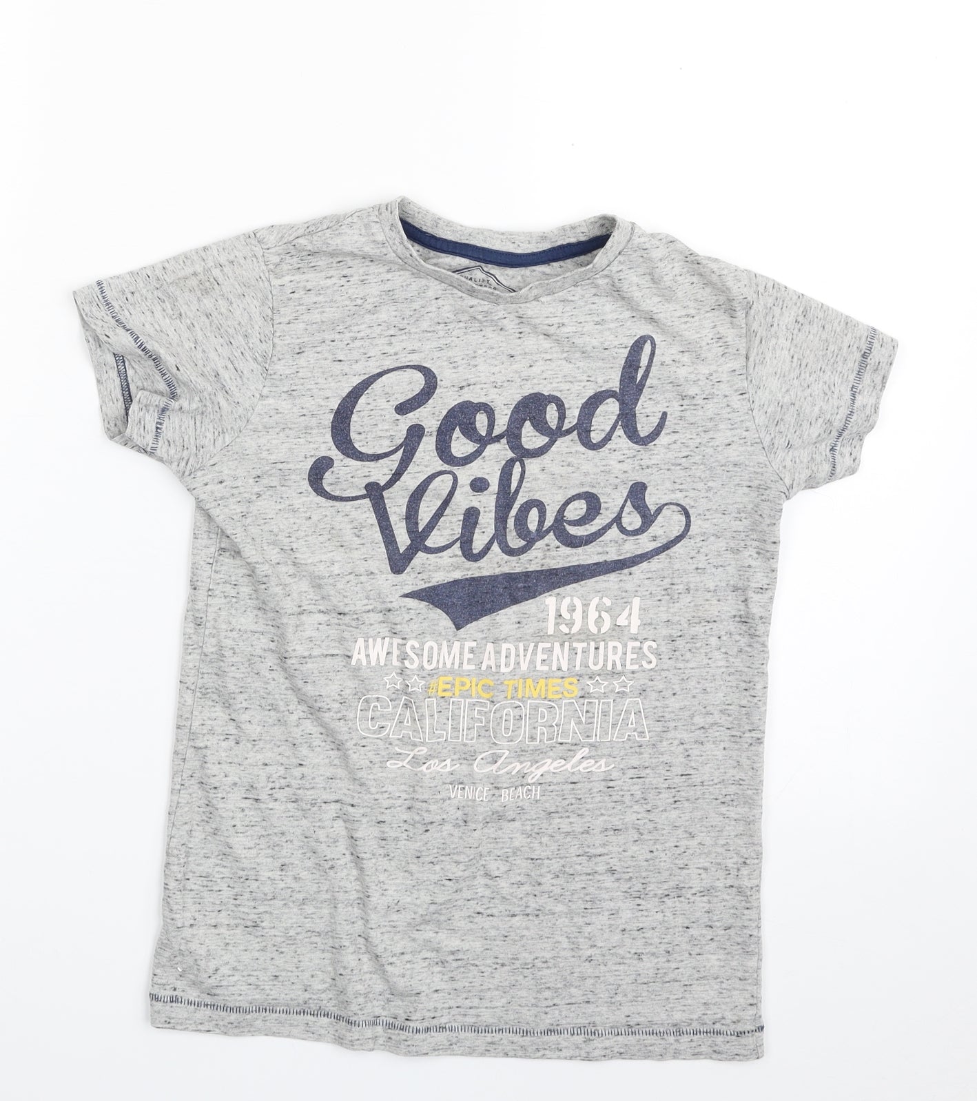 Matalan Boys Grey  Cotton Pullover T-Shirt Size 8 Years Crew Neck Pullover - Good Vibes