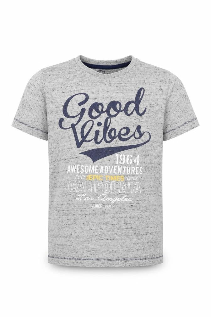 Matalan Boys Grey  Cotton Pullover T-Shirt Size 8 Years Crew Neck Pullover - Good Vibes