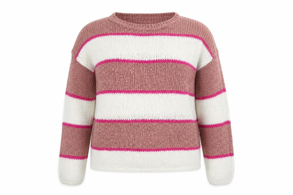 Only Womens Pink Crew Neck Striped Acrylic Pullover Jumper Size M