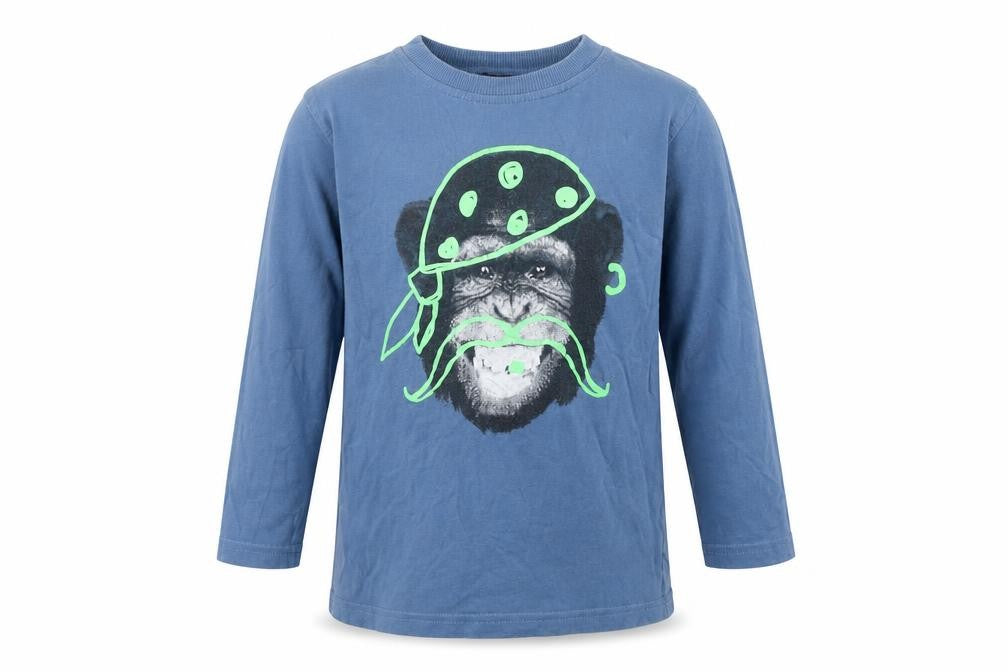 Next Boys Blue  100% Cotton Basic T-Shirt Size 5 Years Round Neck Pullover - Monkey