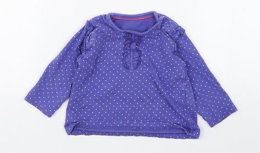 Marks and Spencer Girls Purple Polka Dot 100% Cotton Basic T-Shirt Size 6-9 Months Round Neck Pullover