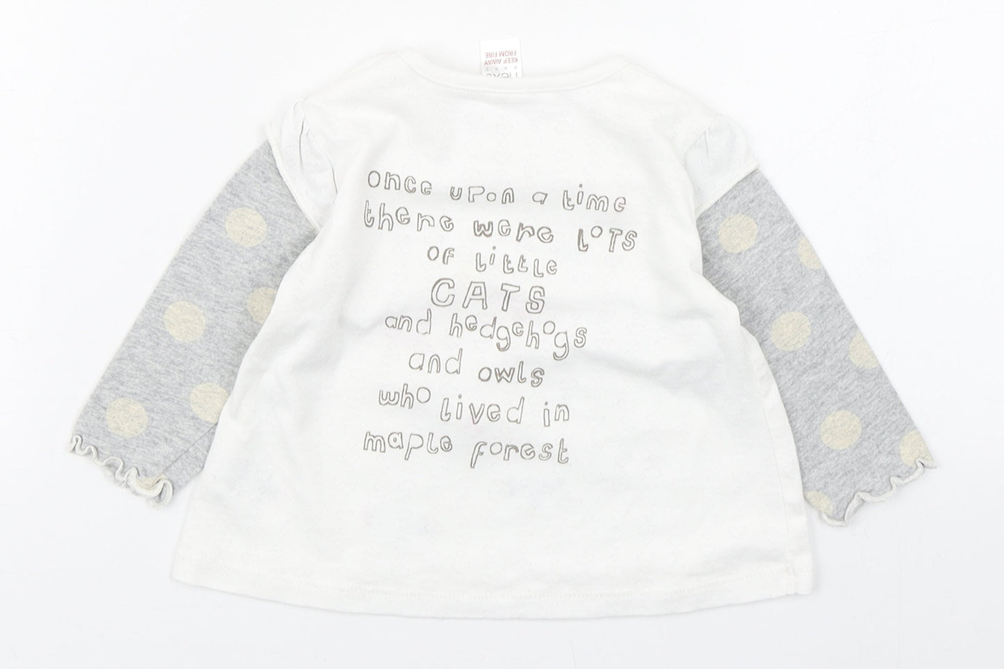 NEXT Girls White  Cotton Basic T-Shirt Size 6-9 Months Round Neck Pullover - Cats