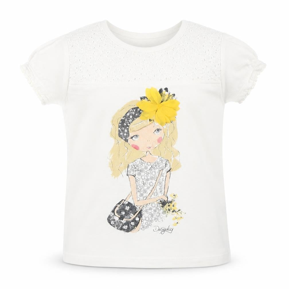 Blue Seven Girls White  100% Cotton Basic T-Shirt Size 2 Years Round Neck Pullover