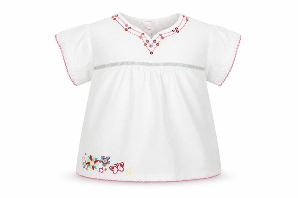 Debenhams Girls White  100% Cotton Basic Blouse Size 9-12 Months Round Neck Button