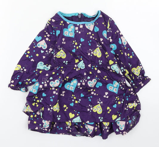 name it Girls Multicoloured Geometric 100% Cotton Skater Dress  Size 9-12 Months  Round Neck Pullover