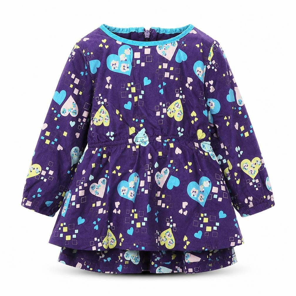 name it Girls Multicoloured Geometric 100% Cotton Skater Dress  Size 9-12 Months  Round Neck Pullover