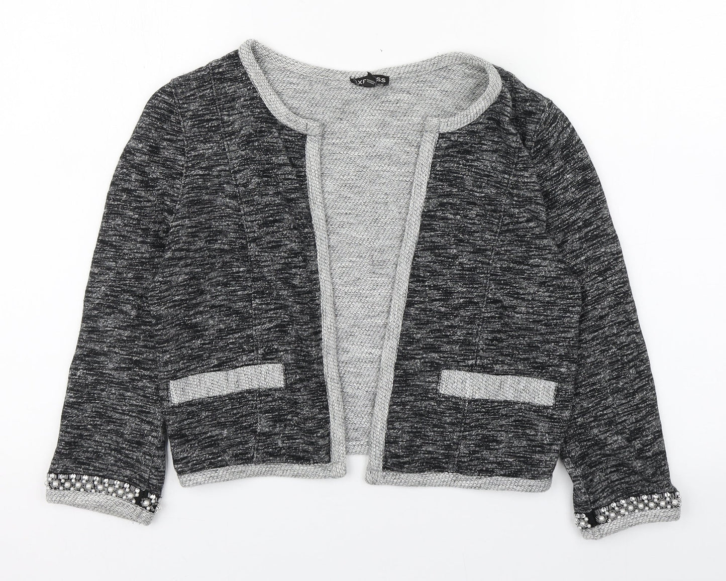 Express Womens Grey Round Neck  Cotton Cardigan Jumper Size XS