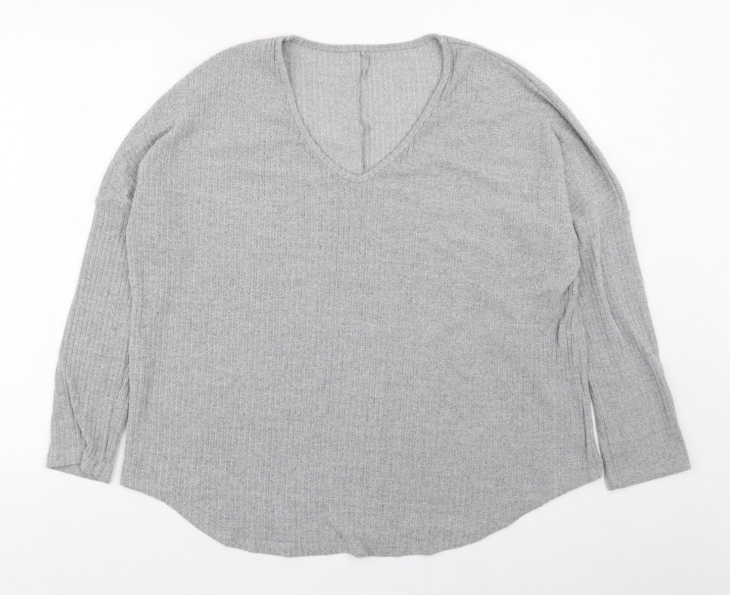 Preworn Womens Grey V-Neck  Polyester Pullover Jumper Size L