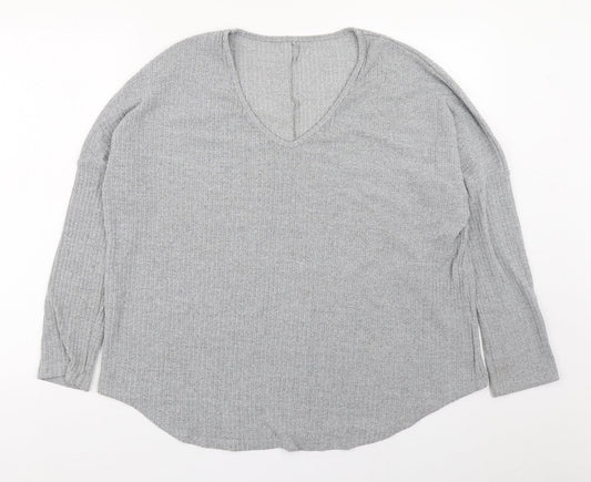 Preworn Womens Grey V-Neck  Polyester Pullover Jumper Size L