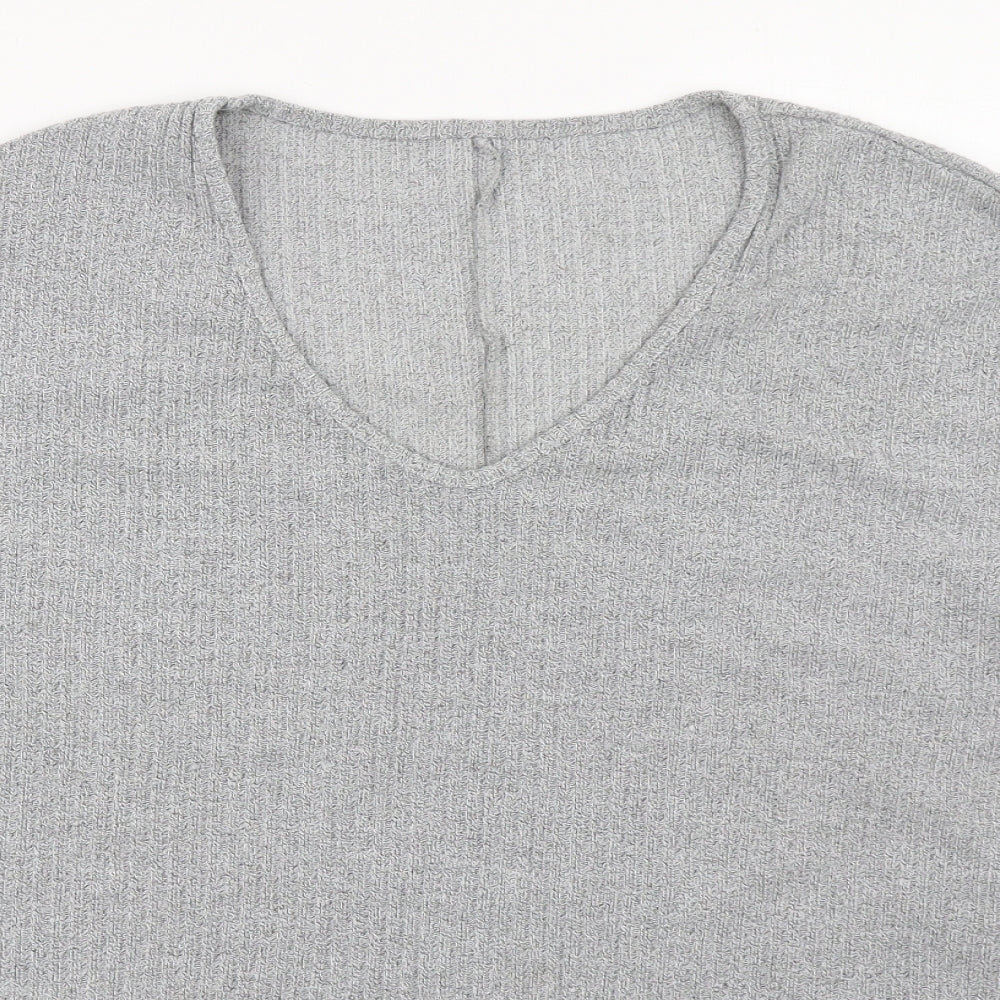 Preworn Womens Grey V-Neck  Polyester Pullover Jumper Size L