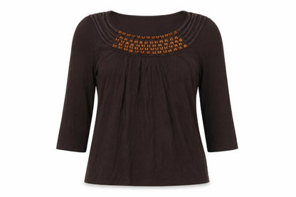 Ninety Womens Brown  Viscose Basic Blouse Size L Round Neck