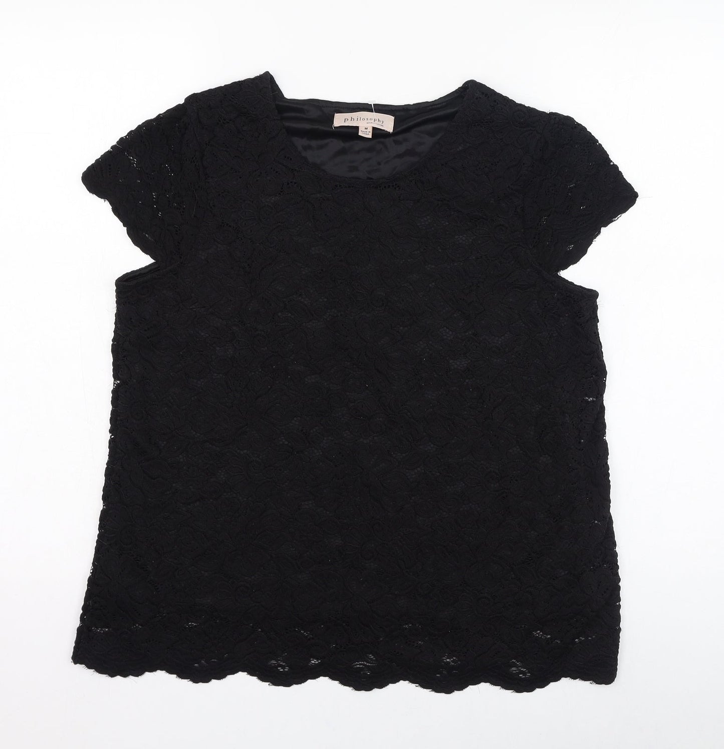 Philosophy Womens Black  Nylon Basic Blouse Size M Round Neck