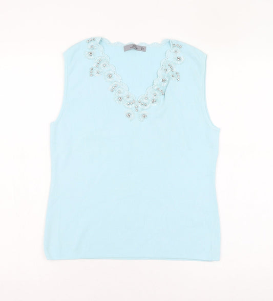 Style Collection Womens Blue  Viscose Basic Tank Size M V-Neck