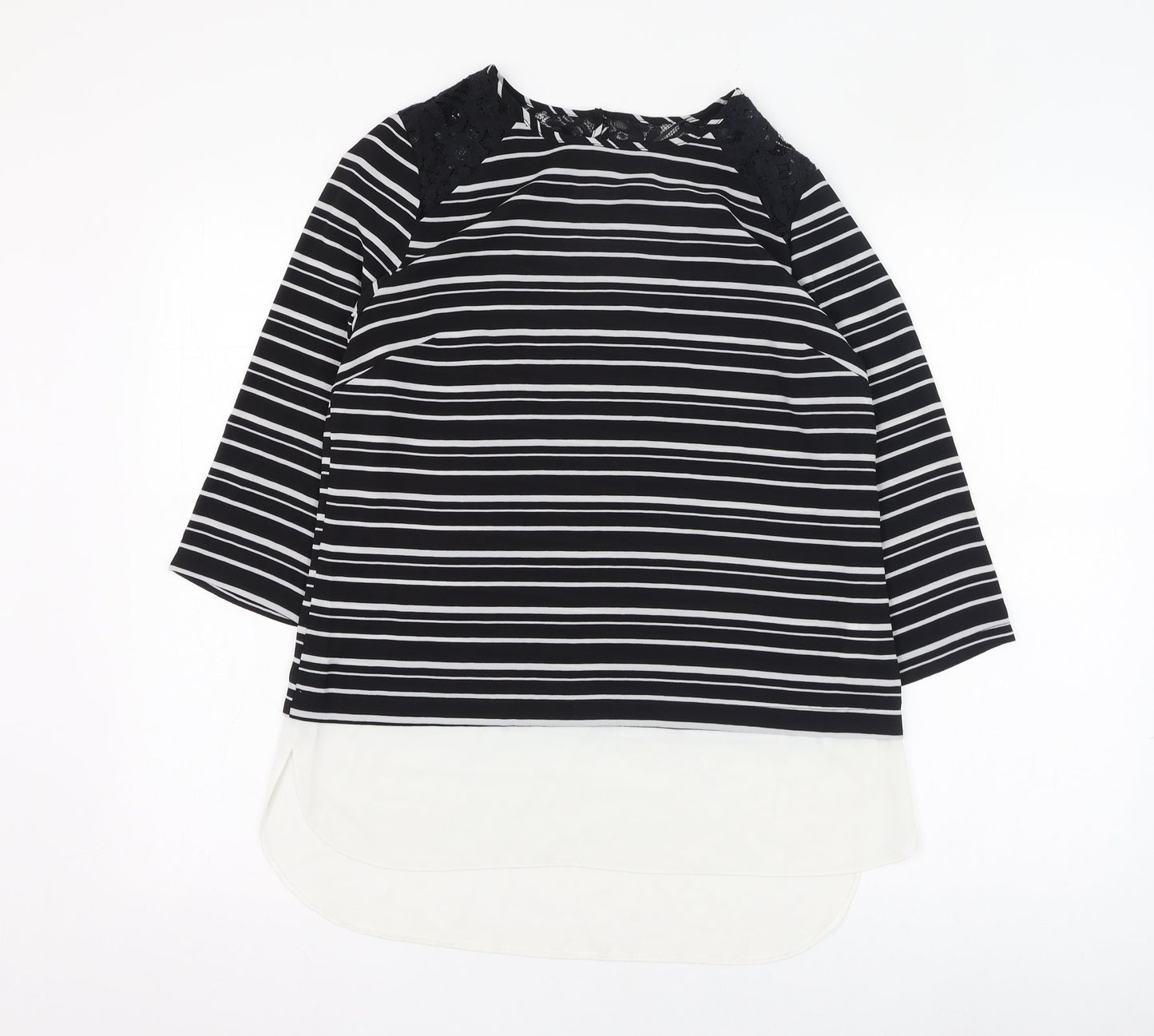 Atmosphere Womens Black Striped Polyester Basic Blouse Size 10 Round Neck