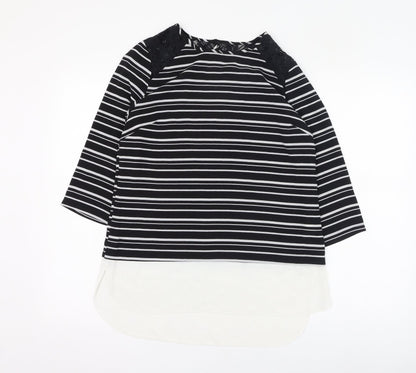 Atmosphere Womens Black Striped Polyester Basic Blouse Size 10 Round Neck