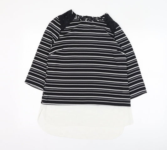 Atmosphere Womens Black Striped Polyester Basic Blouse Size 10 Round Neck