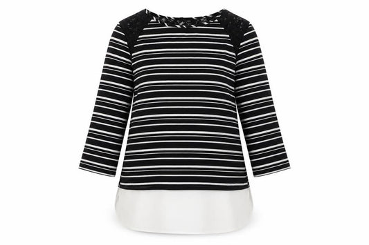 Atmosphere Womens Black Striped Polyester Basic Blouse Size 10 Round Neck