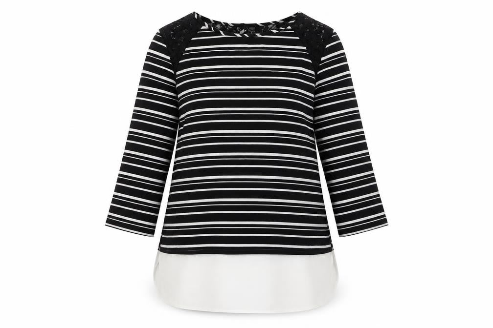 Atmosphere Womens Black Striped Polyester Basic Blouse Size 10 Round Neck