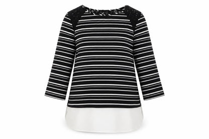 Atmosphere Womens Black Striped Polyester Basic Blouse Size 10 Round Neck