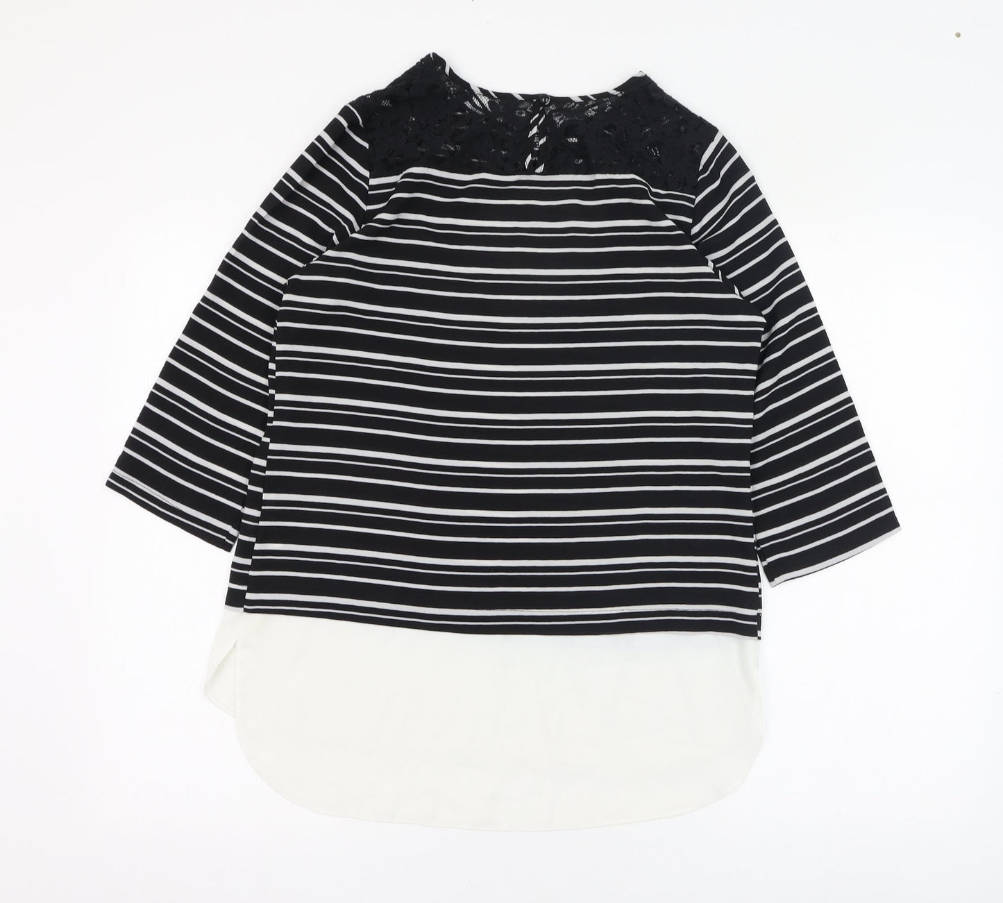 Atmosphere Womens Black Striped Polyester Basic Blouse Size 10 Round Neck