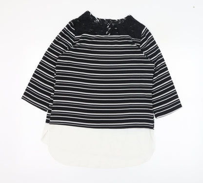 Atmosphere Womens Black Striped Polyester Basic Blouse Size 10 Round Neck