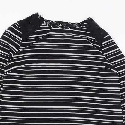 Atmosphere Womens Black Striped Polyester Basic Blouse Size 10 Round Neck