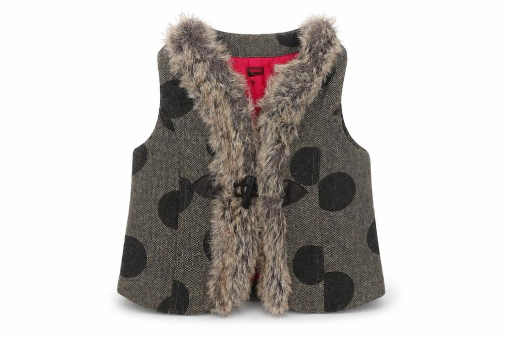 Catimini Girls Brown Polka Dot  Gilet Jacket Size 3 Years  Hook & Loop