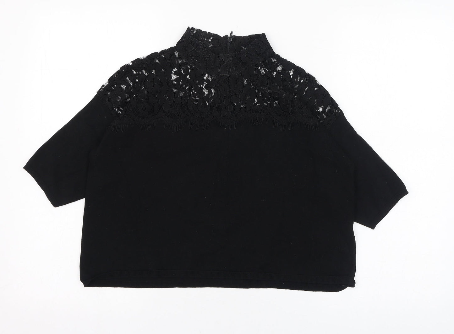 Topshop Womens Black  Viscose Basic T-Shirt Size 10 Mock Neck